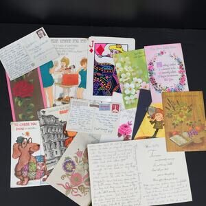Vintage greeting Cards LOT ephemera Used GREAT cursive Graphics Scrapbooking